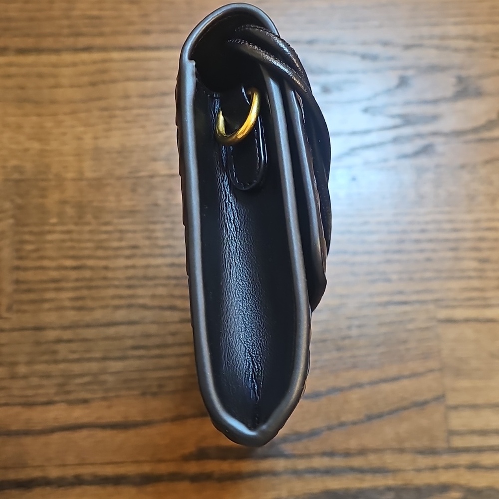 Woven Leather Clutch Bag in Black with Gold Accent - Picture 3 of 11